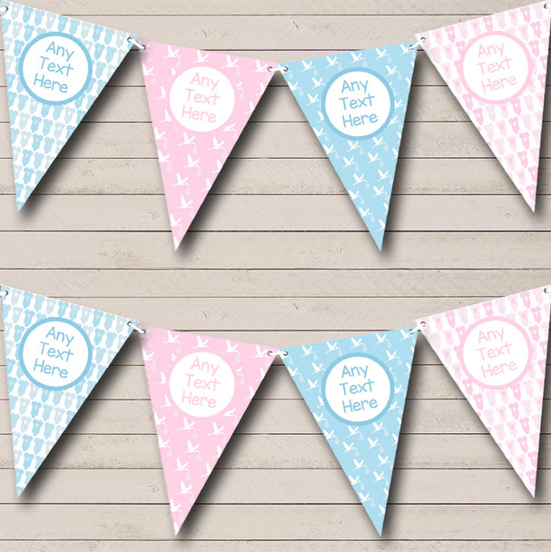 Pink And Blue Grow Stork Boy Girl Personalized Baby Shower Bunting Flag Banner