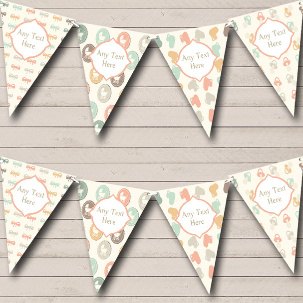 Neutral Pram Bows Personalized Baby Shower Bunting Flag Banner