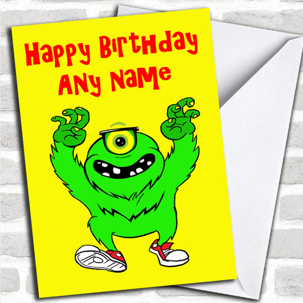 Little Green Monster Cartoon Personalized Birthday Card