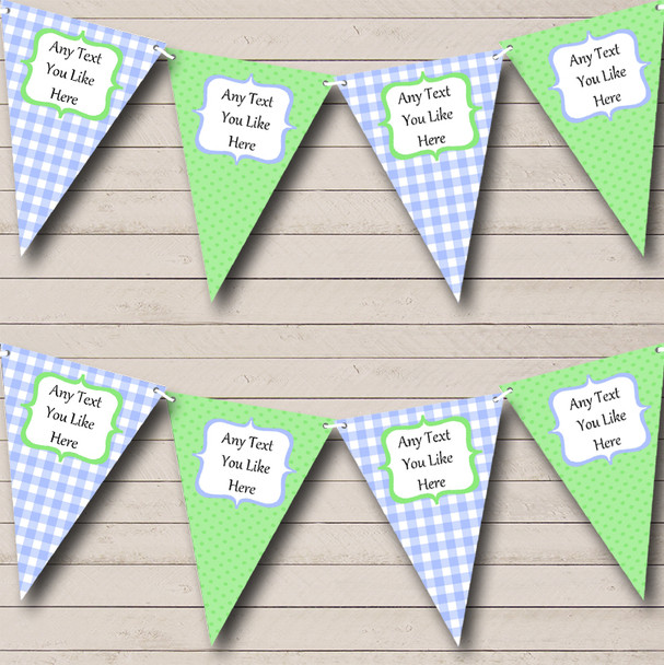 Green & Blue Gingham And Polka Dot Personalized Baby Shower Bunting Flag Banner