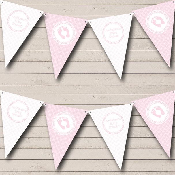 Girl Pink Flowers & Check Personalized Baby Shower Bunting Flag Banner