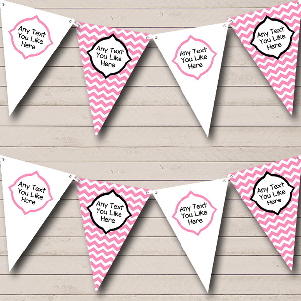 Chevron Stripes Pink And White Personalized Baby Shower Bunting Flag Banner