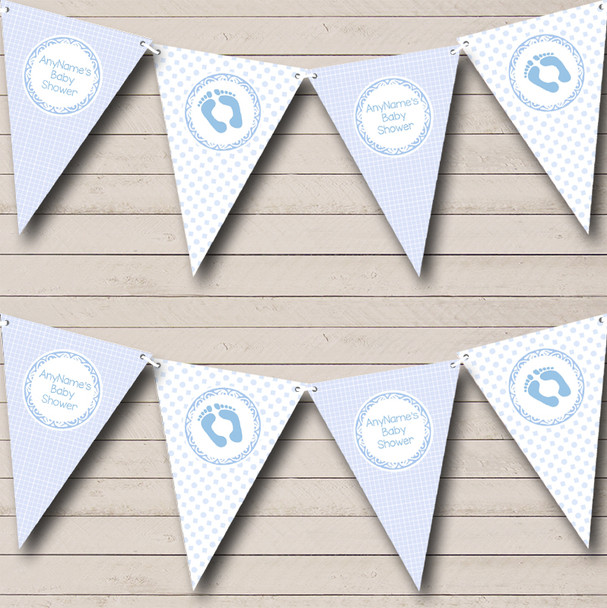 Boy Blue Check Spots Personalized Baby Shower Bunting Flag Banner