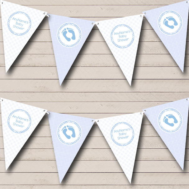 Boy Blue Check Flowers Personalized Baby Shower Bunting Flag Banner