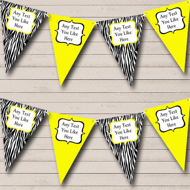 Zebra Print & Yellow Personalized Birthday Party Bunting Flag Banner