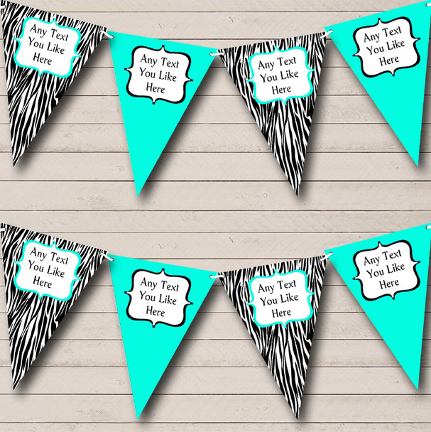 Zebra Print & Turquoise Teal Personalized Birthday Party Bunting Flag Banner