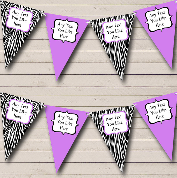 Zebra Print & Lilac Personalized Birthday Party Bunting Flag Banner