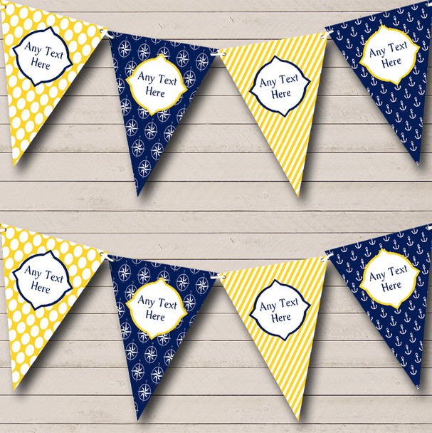 White Yellow Nautical Sailing Sea Anchor Personalized Birthday Party Bunting Flag Banner