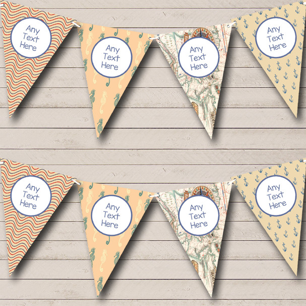 Waves Nautical Sailing Sea Map Vintage Personalized Birthday Party Bunting Flag Banner