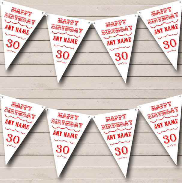 Vintage Text Any Age Birthday White And Red Personalized Birthday Party Bunting Flag Banner