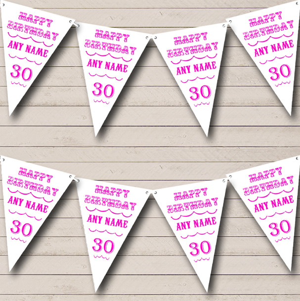 Vintage Text Any Age Birthday White And Pink Personalized Birthday Party Bunting Flag Banner