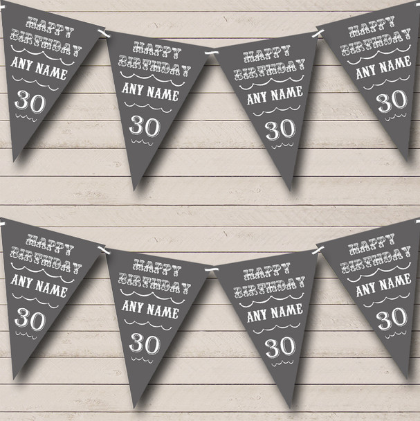 Vintage Text Any Age Birthday Grey Personalized Birthday Party Bunting Flag Banner