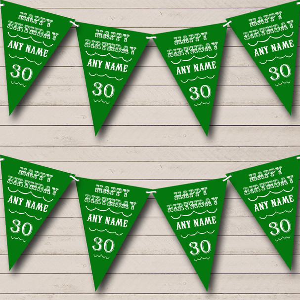 Vintage Text Any Age Birthday Green Personalized Birthday Party Bunting Flag Banner