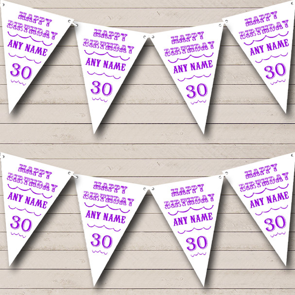 Text Any Age Birthday White And Purple Personalized Birthday Party Bunting Flag Banner