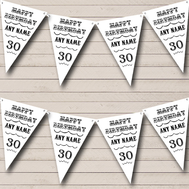 Text Any Age Birthday White And Black Personalized Birthday Party Bunting Flag Banner