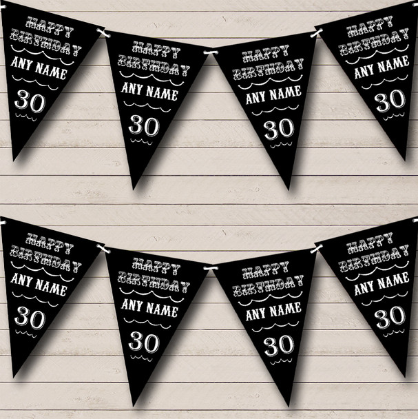 Text Any Age Birthday Black And White Personalized Birthday Party Bunting Flag Banner