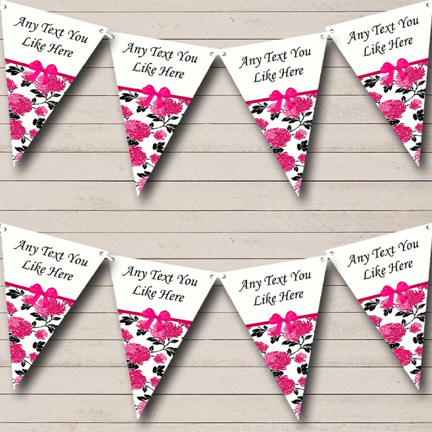 Shabby Chic Vintage White Pink Personalized Birthday Party Bunting Flag Banner