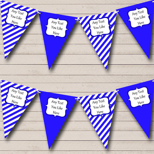 Royal Blue And White Stripes Personalized Birthday Party Bunting Flag Banner