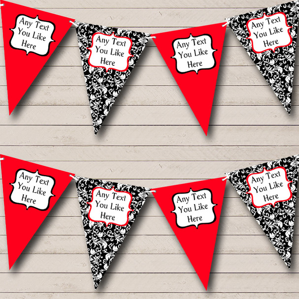 Red White Black Damask Personalized Birthday Party Bunting Flag Banner