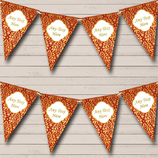 Red And Gold Vintage Regal Damask Personalized Birthday Party Bunting Flag Banner