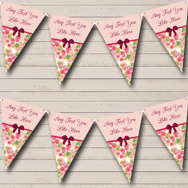 Peach Pink Shabby Chic Vintage Personalized Birthday Party Bunting Flag Banner