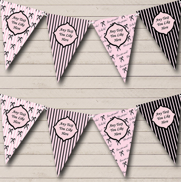 Paris Bows Stripes Black Pink French Personalized Birthday Party Bunting Flag Banner