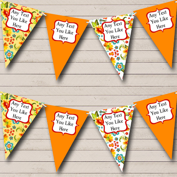 Orange And Yellow Shabby Chic Floral Personalized Birthday Party Bunting Flag Banner