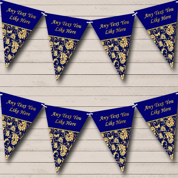 Old Regal Gold And Navy Blue Vintage Personalized Birthday Party Bunting Flag Banner