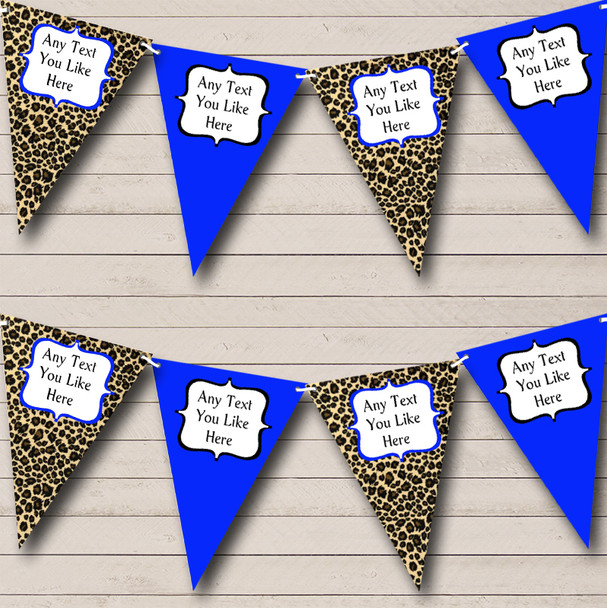 Leopard Print And Royal Blue Personalized Birthday Party Bunting Flag Banner