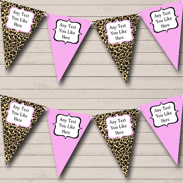 Leopard Print And Baby Pink Personalized Birthday Party Bunting Flag Banner