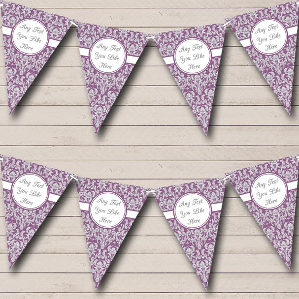 Lavender Purple And Silver Damask Personalized Birthday Party Bunting Flag Banner