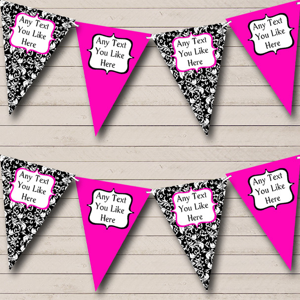 Hot Pink White Black Damask Personalized Birthday Party Bunting Flag Banner