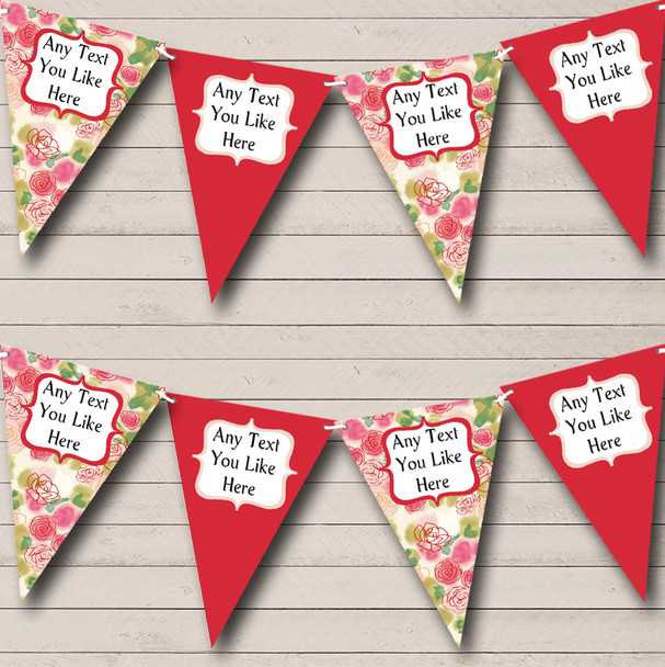 Hot Pink Green Floral Shabby Chic Personalized Birthday Party Bunting Flag Banner