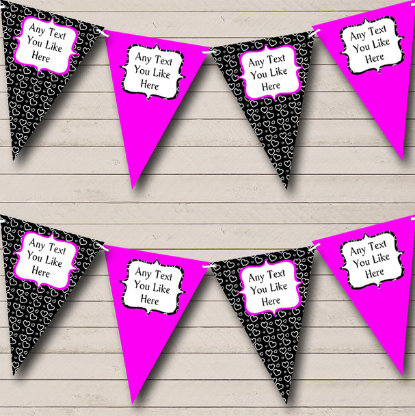 Hot Pink And Black Hearts Personalized Birthday Party Bunting Flag Banner