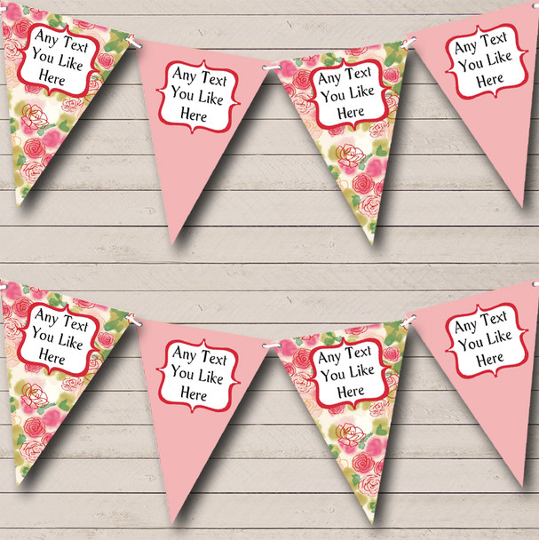 Green Pink Floral Shabby Chic Personalized Birthday Party Bunting Flag Banner