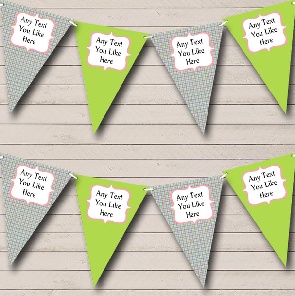 Green And Pink Tartan Check Personalized Birthday Party Bunting Flag Banner