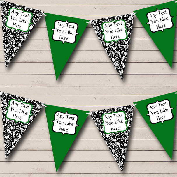 Grass Green White Black Damask Personalized Birthday Party Bunting Flag Banner