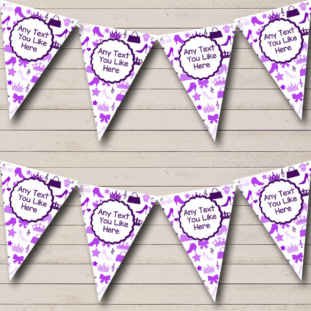 Girls Handbags Shoes Princess Purple Personalized Birthday Party Bunting Flag Banner