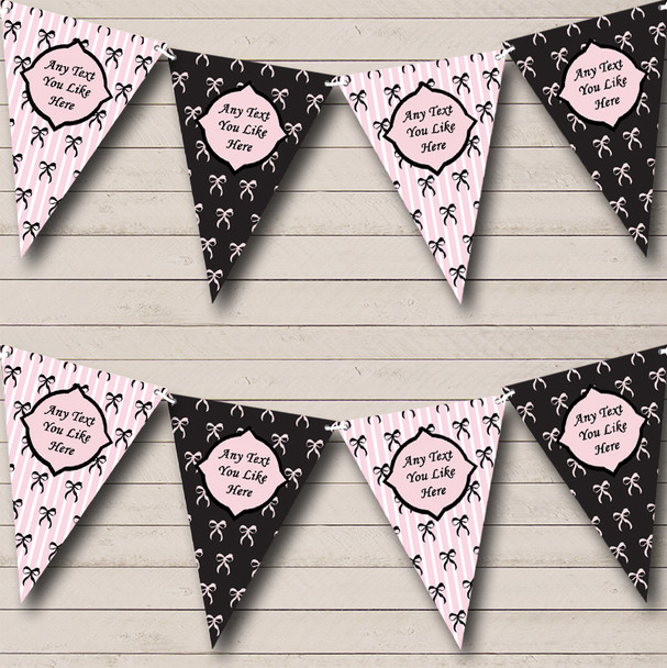 French Paris Stripes Bows Black Pink Personalized Birthday Party Bunting Flag Banner