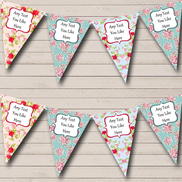 Floral Shabby Chic Personalized Birthday Party Bunting Flag Banner