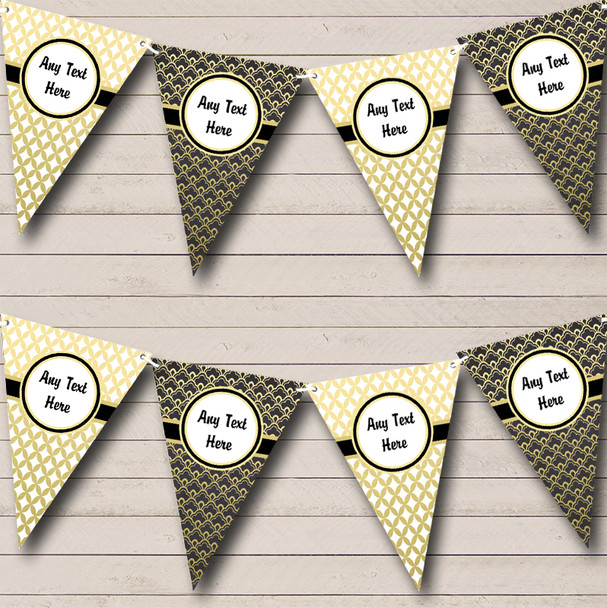 Elegant White Black And Gold Personalized Birthday Party Bunting Flag Banner