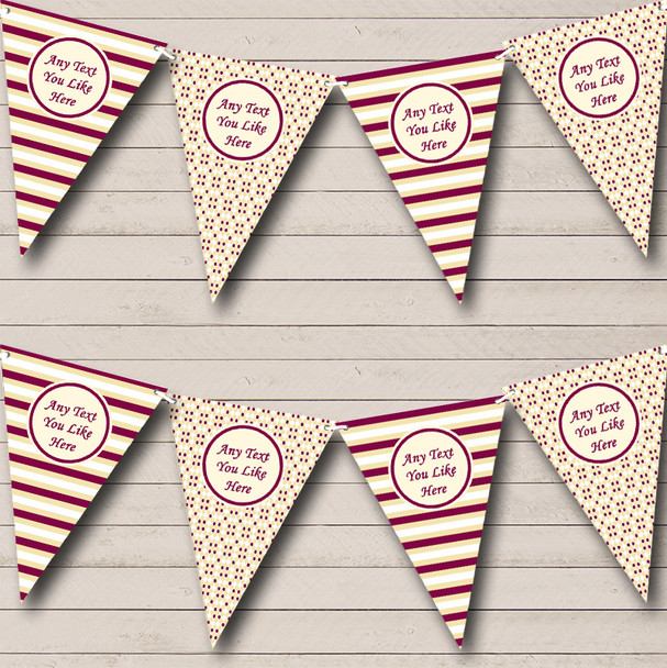 Deep Purple Red And Cream Stripes Personalized Birthday Party Bunting Flag Banner