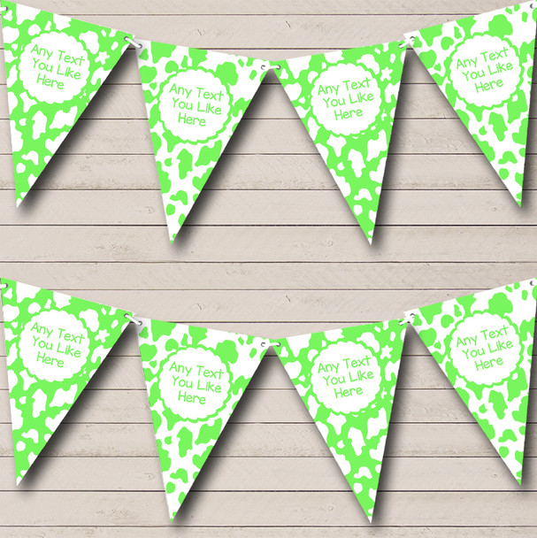 Cow Print Animal Happy Birthday Lime Green Personalized Birthday Party Bunting Flag Banner