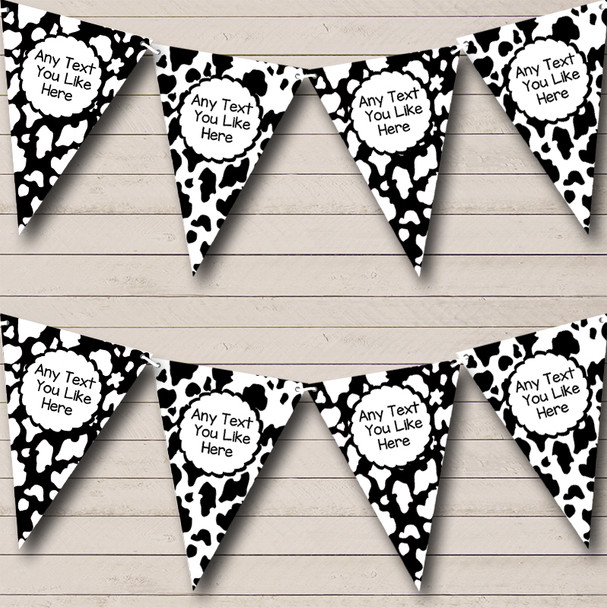 Cow Print Animal Black And White Personalized Birthday Party Bunting Flag Banner