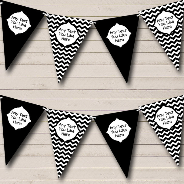 Chevron Stripes Black And White Personalized Birthday Party Bunting Flag Banner