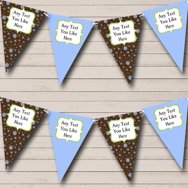 Brown Blue Shabby Chic Personalized Birthday Party Bunting Flag Banner