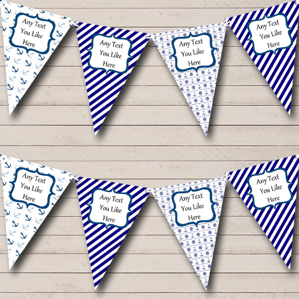 Blue & White Nautical Boat Personalized Birthday Party Bunting Flag Banner