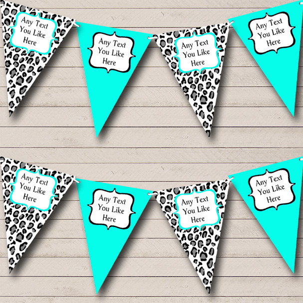 Black White & Turquoise Teal Animal Print Personalized Birthday Party Bunting Flag Banner