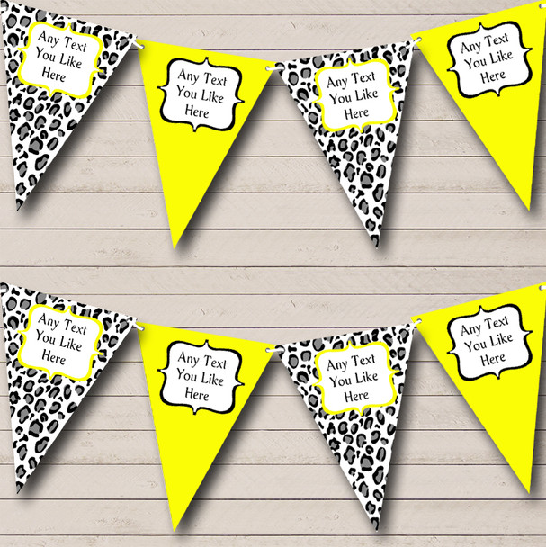 Black White & Lime Yellow Animal Print Personalized Birthday Party Bunting Flag Banner