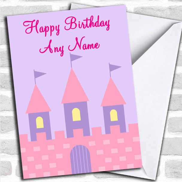 Pink Princess Castle Personalized Birthday Card